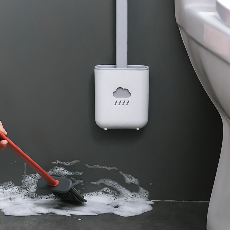 Cabezal plano de cepillo de silicona para inodoro, cepillo Flexible de cerdas suaves con soporte de secado rápido, accesorio de limpieza para huecos de baño