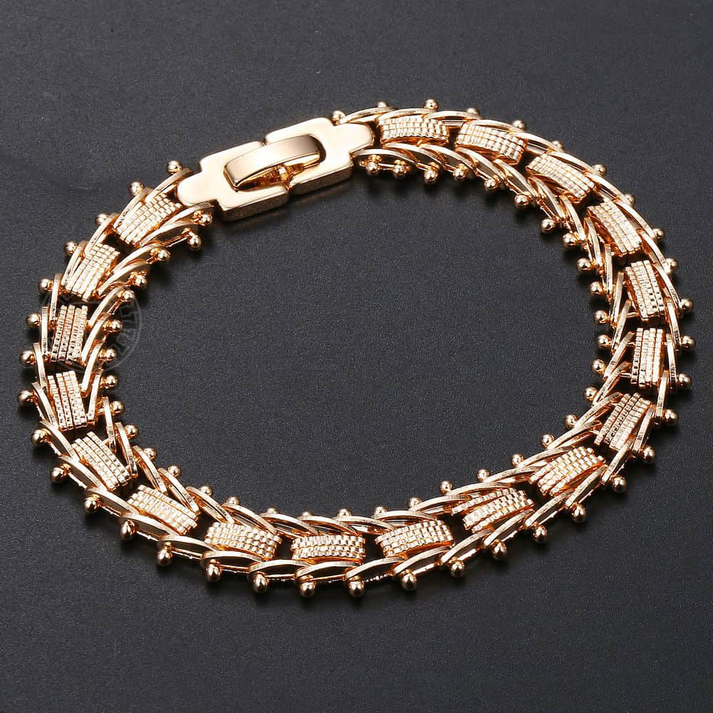 mujer niñas 585 pulsera de oro rosa geométrico Spicate Strand cadenas redondas pulseras Niña de boda joyería 7,5 pulgadas CB21