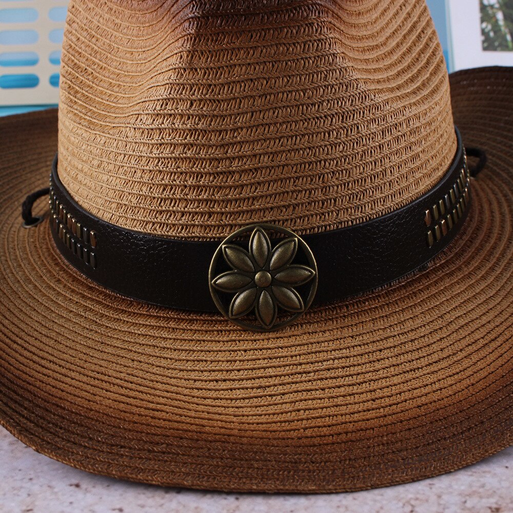 Paja de sombrero de cowboy del oeste de verano playa Playa Sol sombra gran sombrero de paja