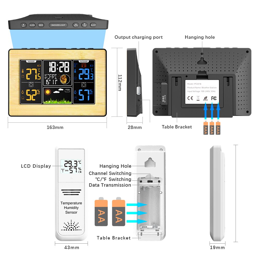Weather Station with Outdoor Indoor Sensor, Digital Alarm Clock, Barometer, Temperature, Humidity Monitor, Weather Forecast