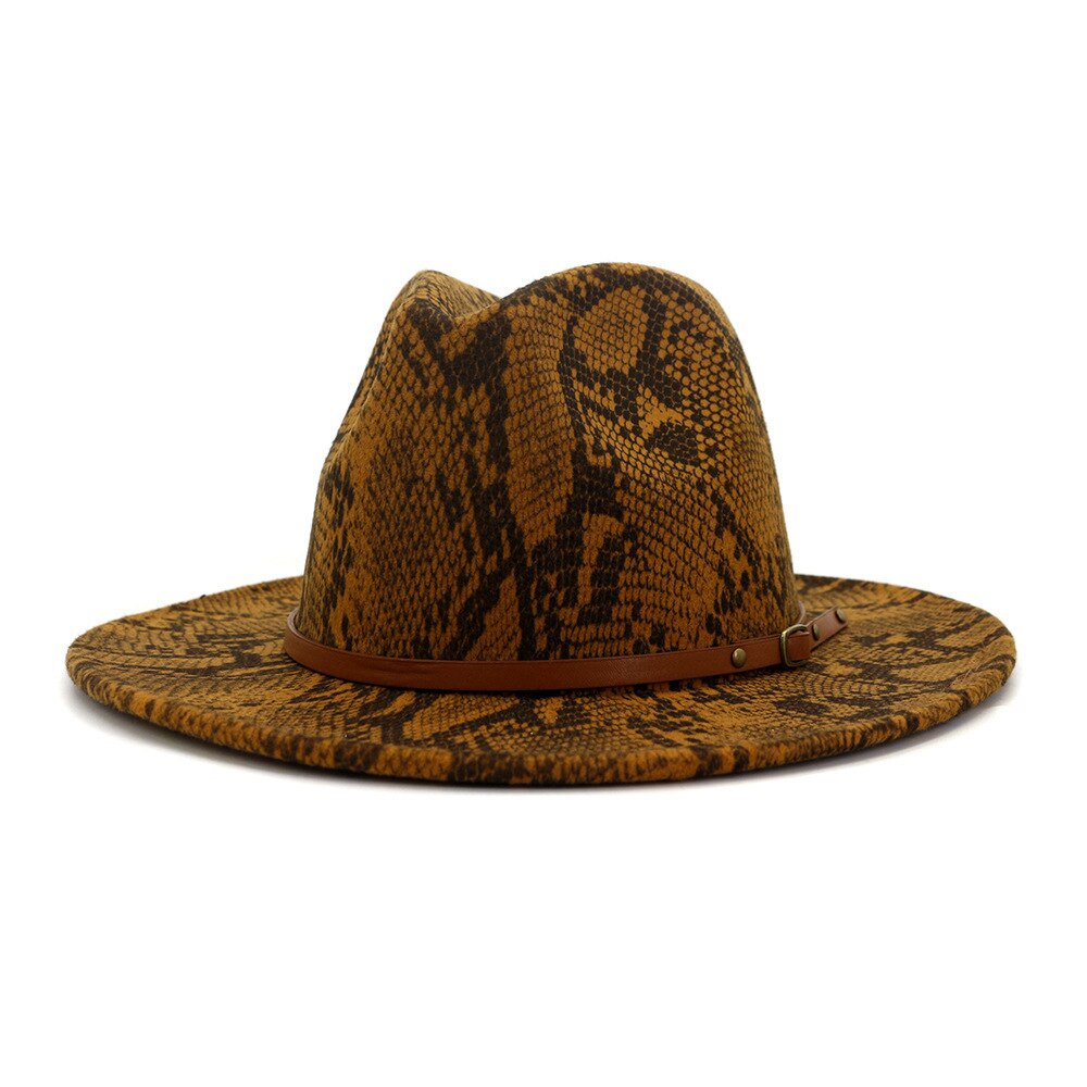 Autumn Winter Snakeskin pattern Fedora Top Jazz Hats Wide Brim Fedora Hats for Woman: 4