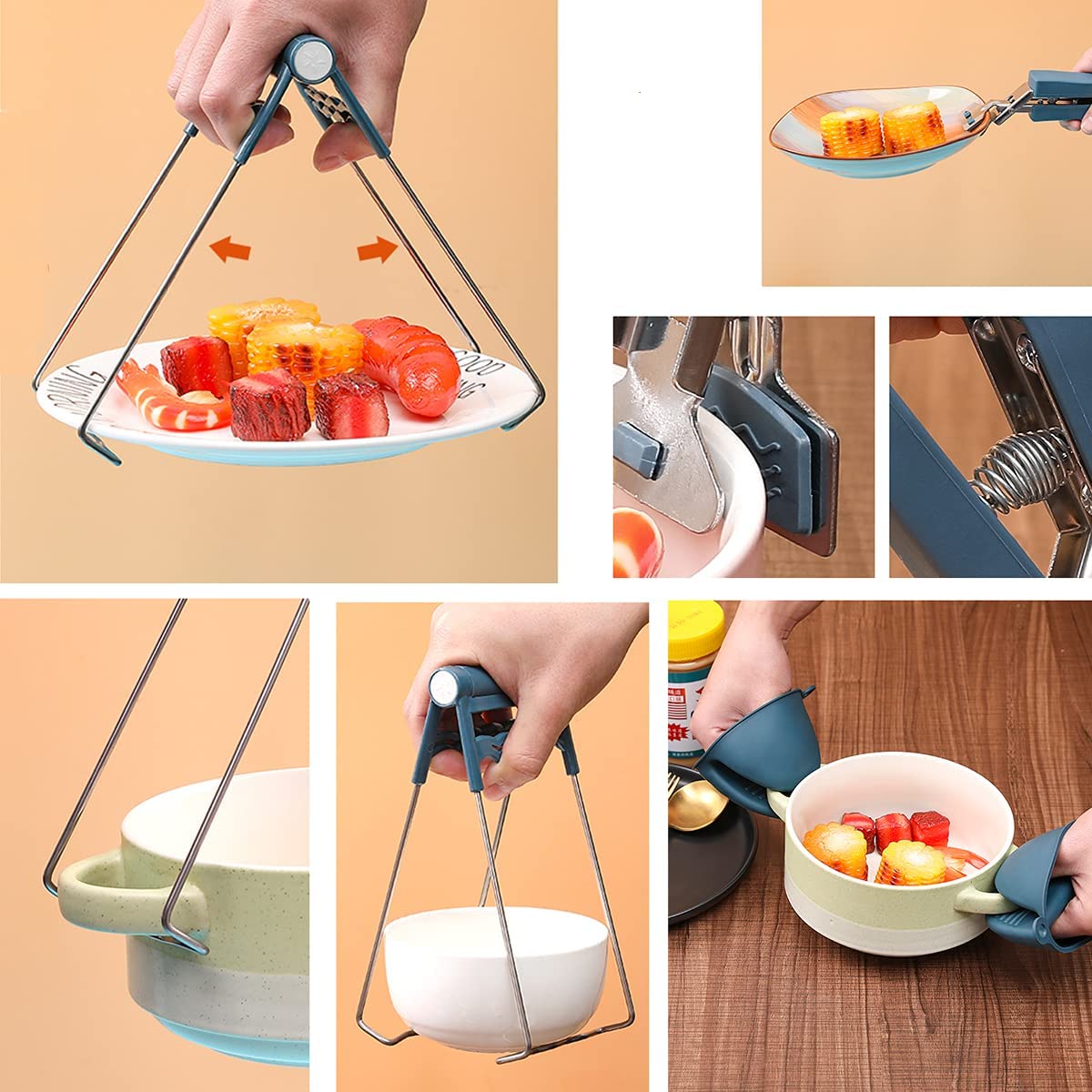 Kitchen Pot Plate Clips Anti Scalding Bowl Gripper Holder Stainless Steel Steamed Dishes Clamp Silicon Oven Gloves Table Pad