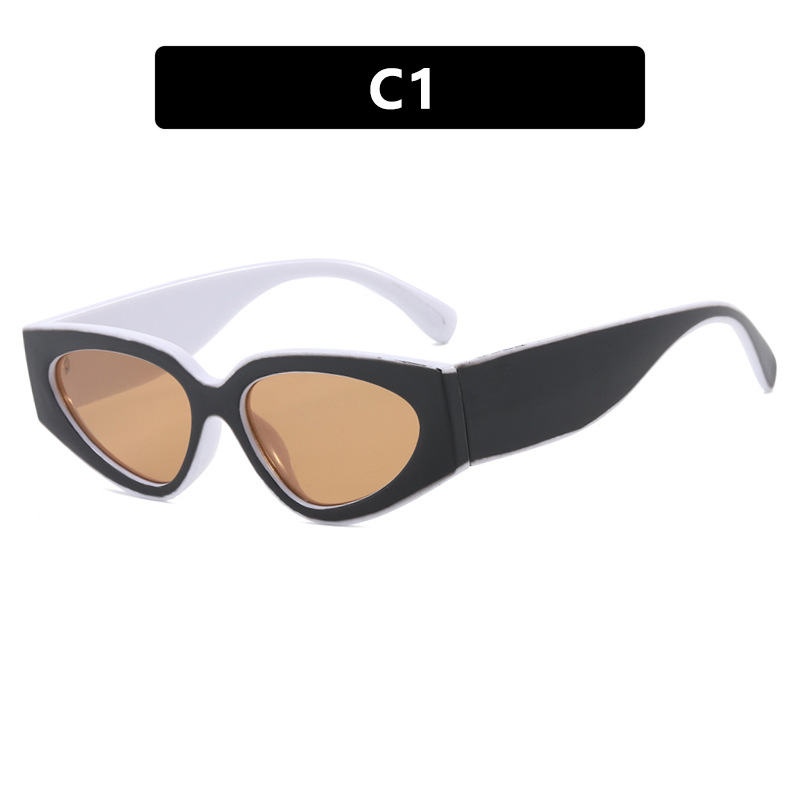 heevoo Punk Cat Eye Sunglasses for Women Brand Edgy Square Frame Plastic Retro Vintage Accessories: WHITE / green
