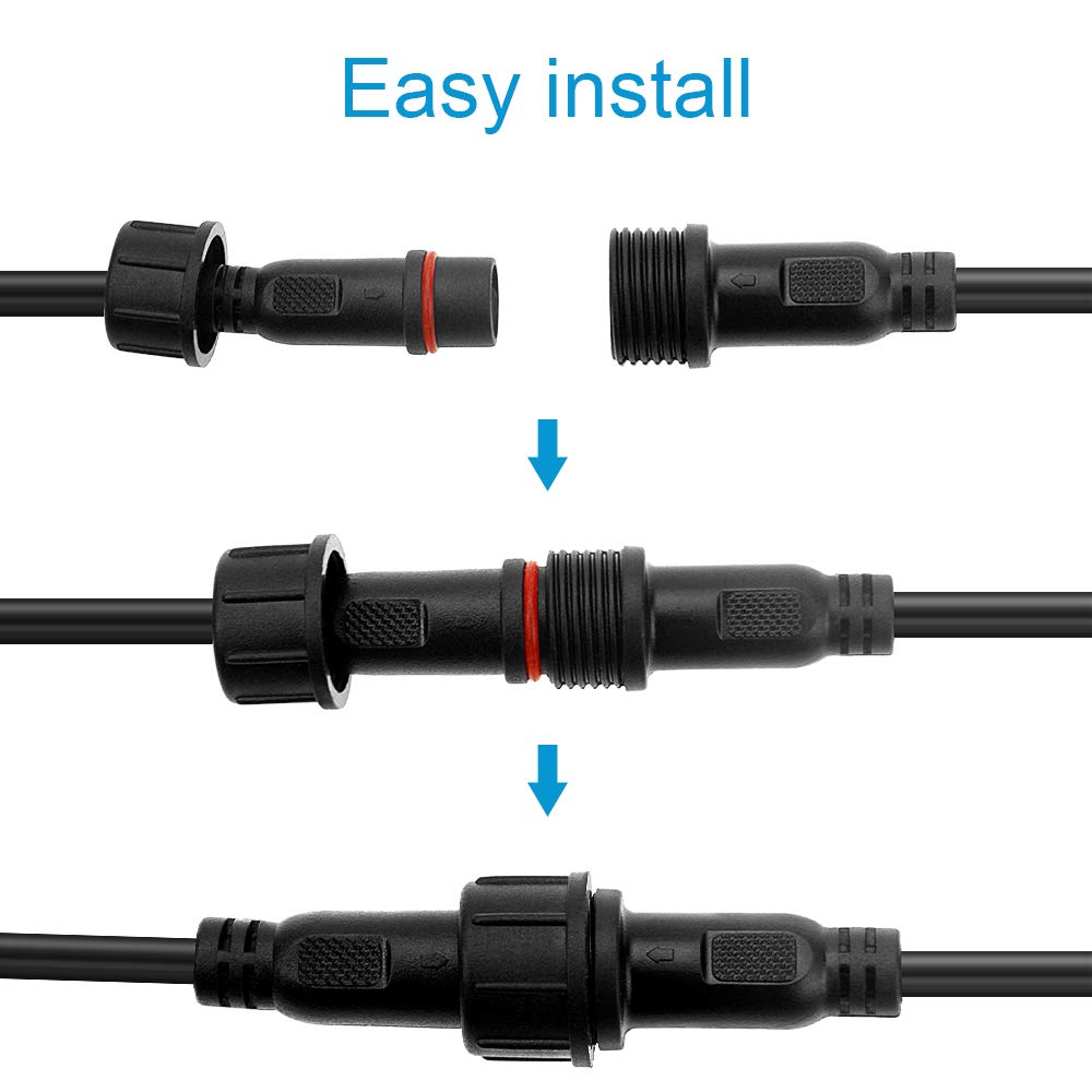 Conector LED impermeable de 2 pines, conector macho y hembra de 2 núcleos, IP65 con Cable de 20cm, 18AWG, 2x 0.75mm, tuerca de 21mm para LED JK1567, 5 pares