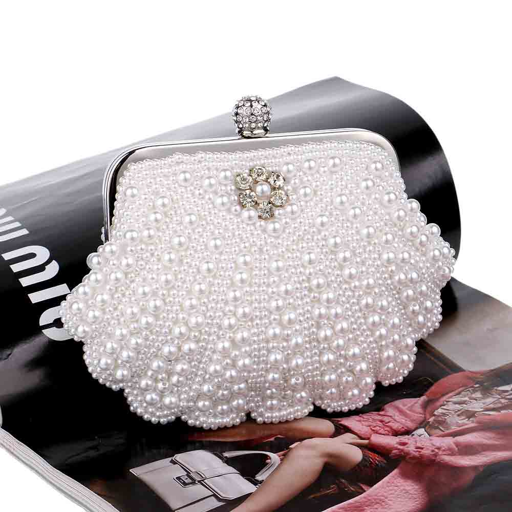 Vrouwen Messenger Kralen Avondtassen Luxe Diamanten Parel Shell Vrouwen Tas Schoudertas Clutch Bag voor Wedding Party Make Up Tassen: White