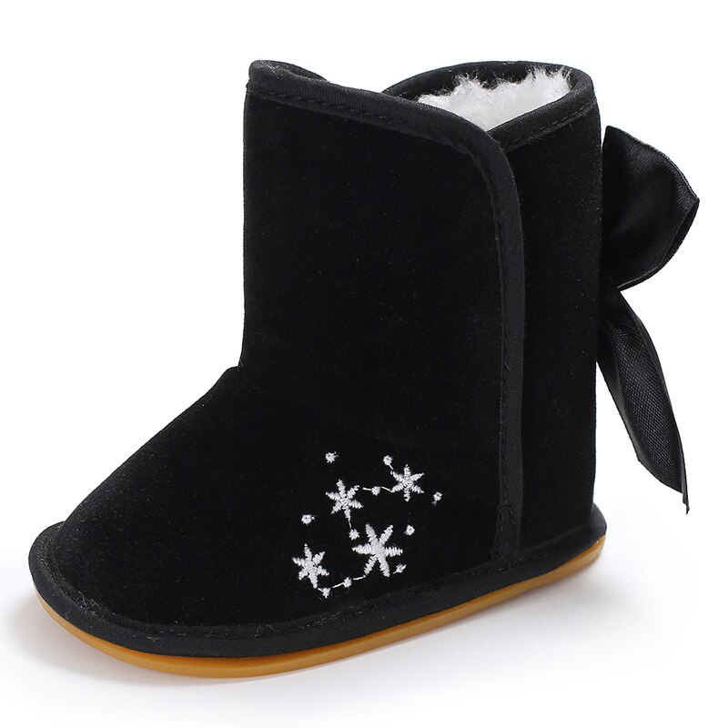 Luipaard Baby Snowboots Pu Leer Dikke Warme Pasgeboren Meisje Winter Schoenen Cartoon Pluche Bows Non Slip Baby Peuter Eerste wandelaars: Bows black / 12