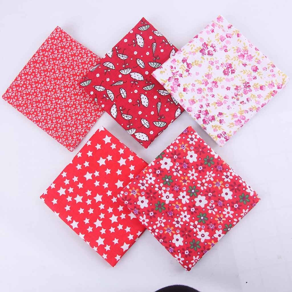 5pcs DIY Hand Stitched Children's Cotton Printed Small Floral Pink Handkerchief Kids Baby Cartoon Towel Muslin Towel Handkerchie: Red 