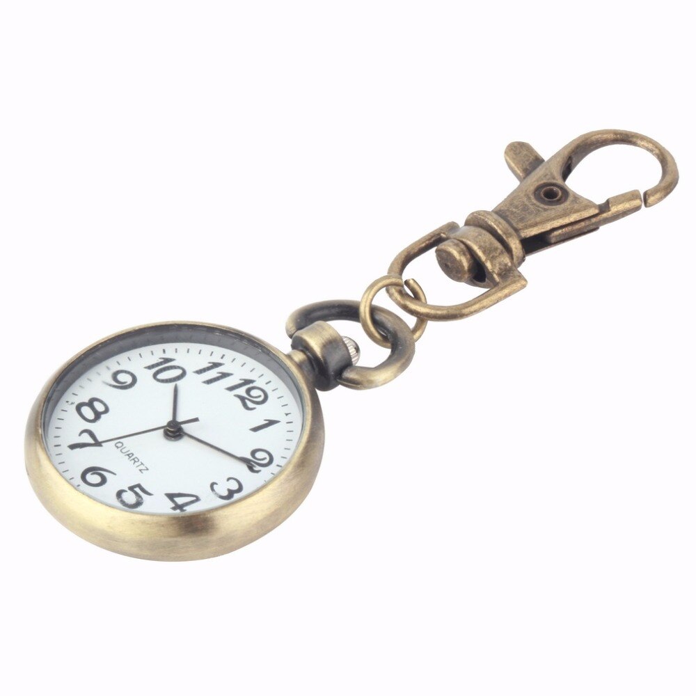 1pc Retro Bronze Quartz Pocket Watch Movement Keychain Keyring Watch Pocket Watches Round Dial Relogio De Bolso