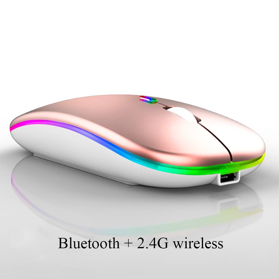 Bluetooth Muis Draadloze Oplaadbare Dual Mode 2.4G Draadloze Muis Stille 1600 Dpi Ergonomische Muis Voor Computer Pc Laptop: Pink Dual Mode