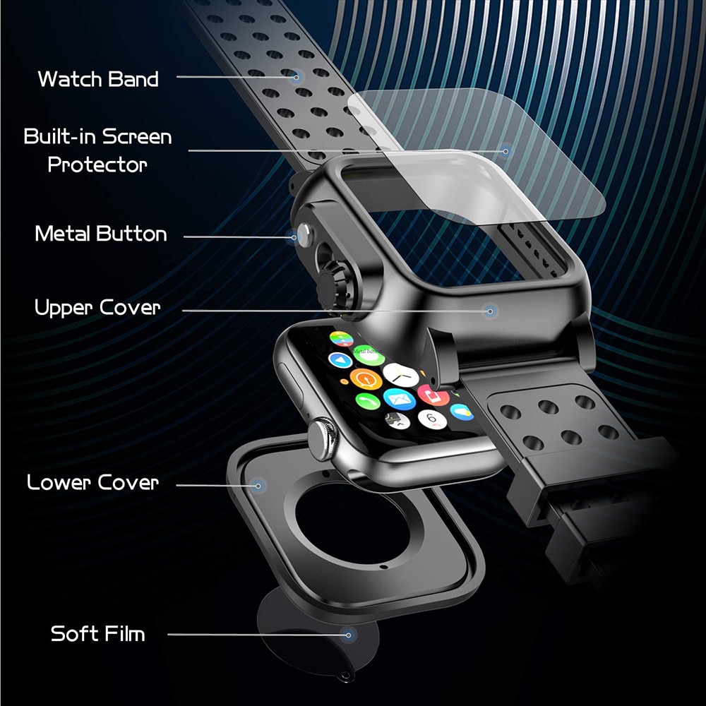 Funda impermeable IP68 con correa de silicona para Apple Watch SE 6 5 4 40mm 44mm, funda de pulsera deportiva para iWatch3 2 1 38mm 42mm