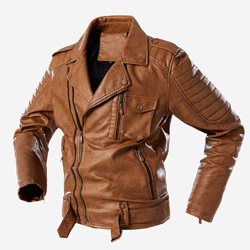 Newest Punk Rock Jacket Men Zipper Retro Motorcycle Leather Jackets Coats Fleece Faux Leather Jacket Men