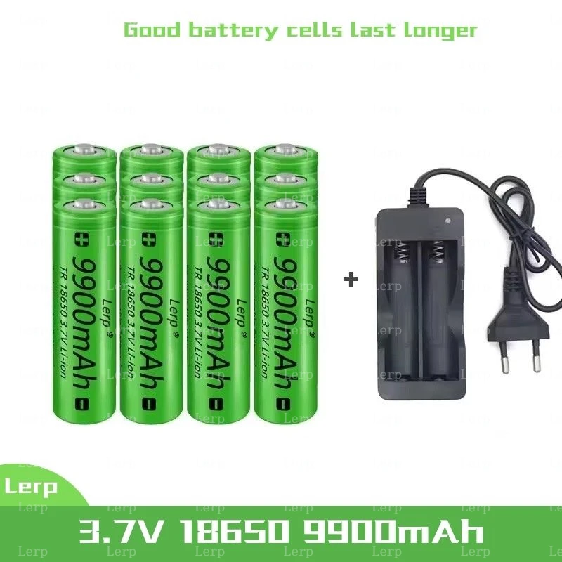 18650，3.7V, 9900mAh capacity, rechargeable lithium-ion battery+charger, flashlight, toy, remote control battery: Orange