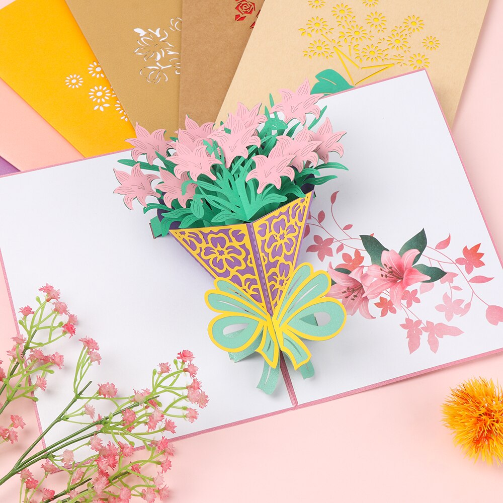3D Handmade Greeting Cards Mother's Day Postcard Vintage Invitations Pop-Up Thanksgiving Birthday Cards