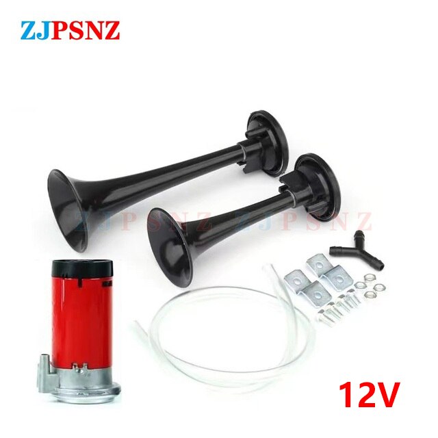 12v 24v Powerful Durable 135dB Super Loud Dual Tone Air Horn Sets Trumpet With Compressor Speaker For Motorcycle Car Boat Truck: Black 12V