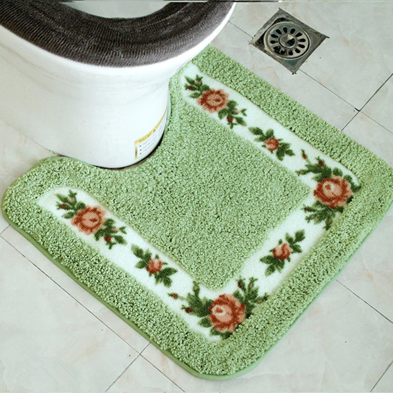 1 pc shower pad badeværelse tæppe gulvmåtte til toilet koral fløjl blød bad tæppe gulv tæppe badeværelse tæppe til badeværelse toilet: Grøn ret vinkel