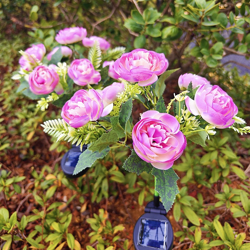 Lámpara Solar de jardín, decoración, linterna de flores para Patio exterior, Patio, jardín, capullos de Camelia, flores, luz Solar para fiestas navideñas