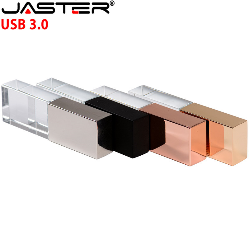 JASTER Crystal USB Flash Pen Drive Custom Logo Cle USB 3.0 4GB 16GB 32GB 64GB Wedding Pendrive (Over 10pcs Free Logo)