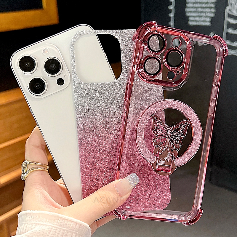 Note9s Glitter Butterfly Holder Plating Gradation Silicone Case On For Xiaomi Redmi Note 9 Pro 9pro 9s Shockproof Cover Note9pro