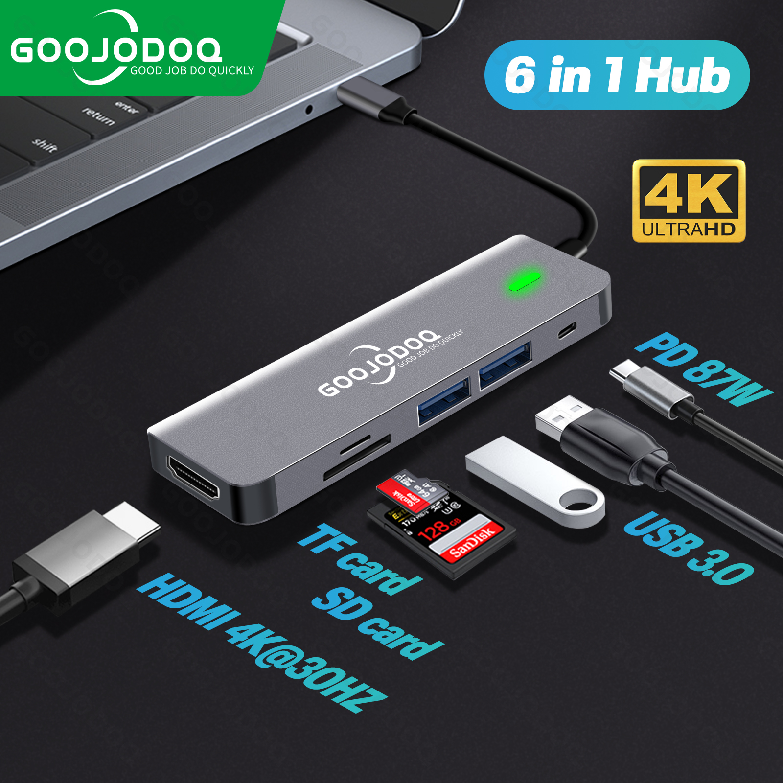 Usb Hub C Hub Adapter 6 In 1 Usb C Naar Usb 3.0 Hdmi-Compatibel Dock Voor Macbook Pro voor Nintendo Switch USB-C Type C 3.0 Splitter