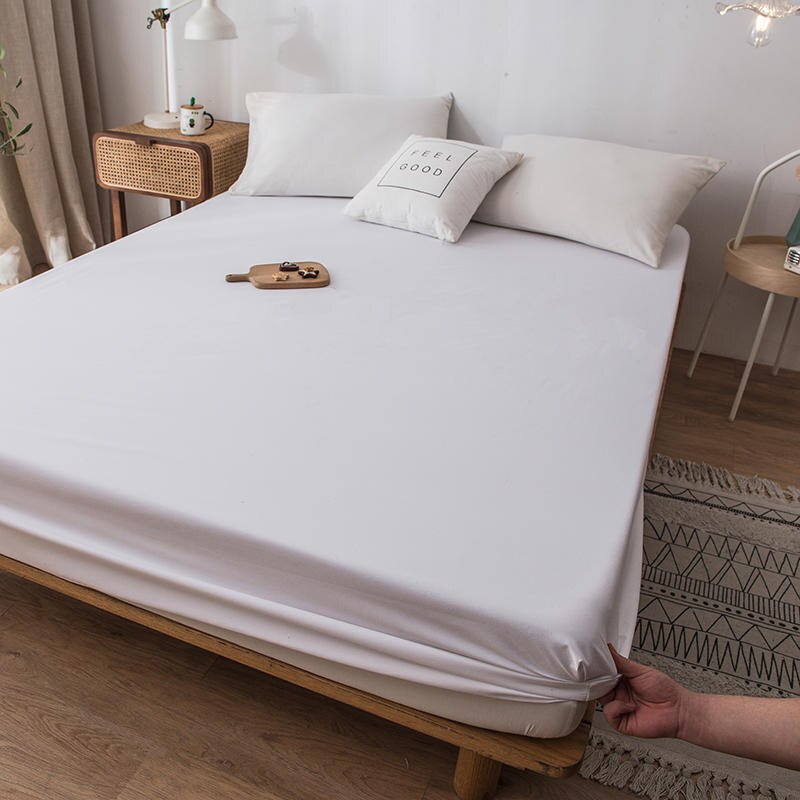 Wit Grijs Sprei Op Het Bed Dubbele Stof Matras Covers Elastische Hoeslaken Pad Protector Diepe Zak Bed Cover 180*200: white / 180x200x28cm