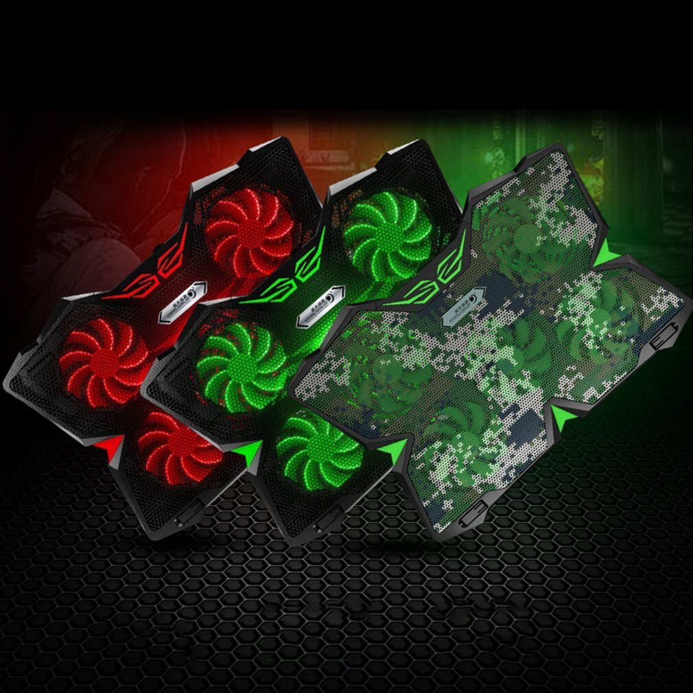 5 Fans Dual USB Power Supply Laptop Cooling Fan Stand Pad Cooler For Notebook Low Noise LED Light Adjustable Wind Speed