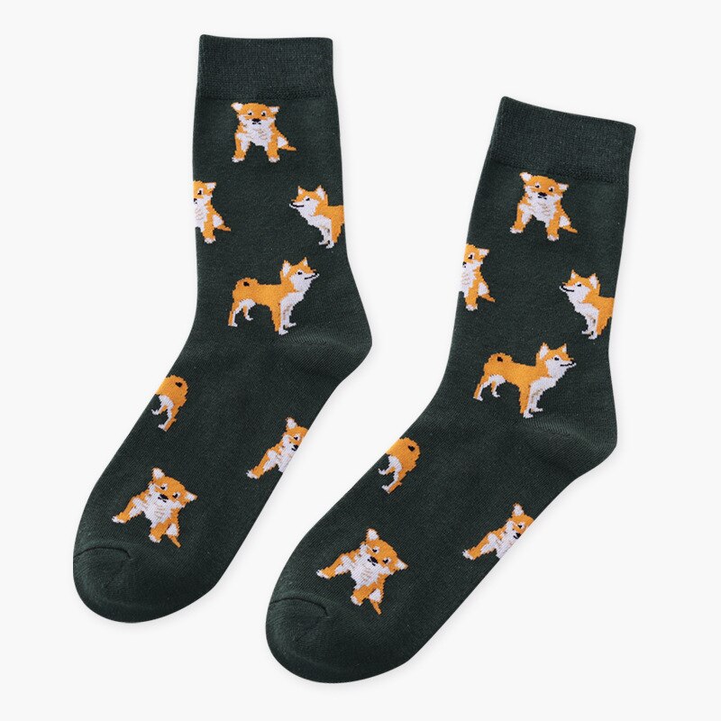 Novedad de , calcetines cortos Teckel Shiba Inu Tiger Beagle para mujer, bonitos calcetines de algodón con de Animal para mujer: Dark green dog