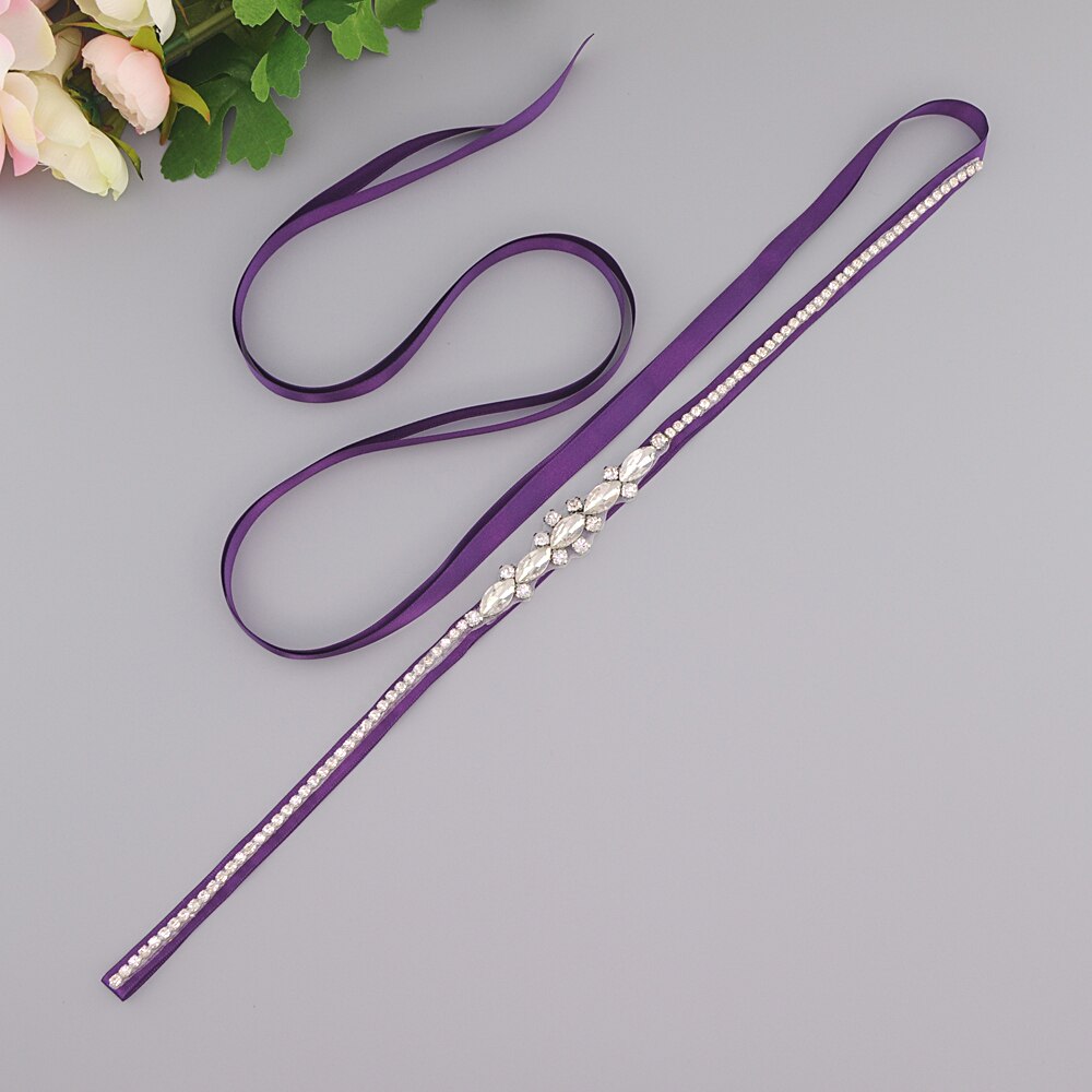 ZMS386 cinturón de vestido de novia, cinturón de novia, accesorios de boda, faja de boda, cinturón de diamantes de imitación para dama de honor, cinturón para vestido de noche: purple