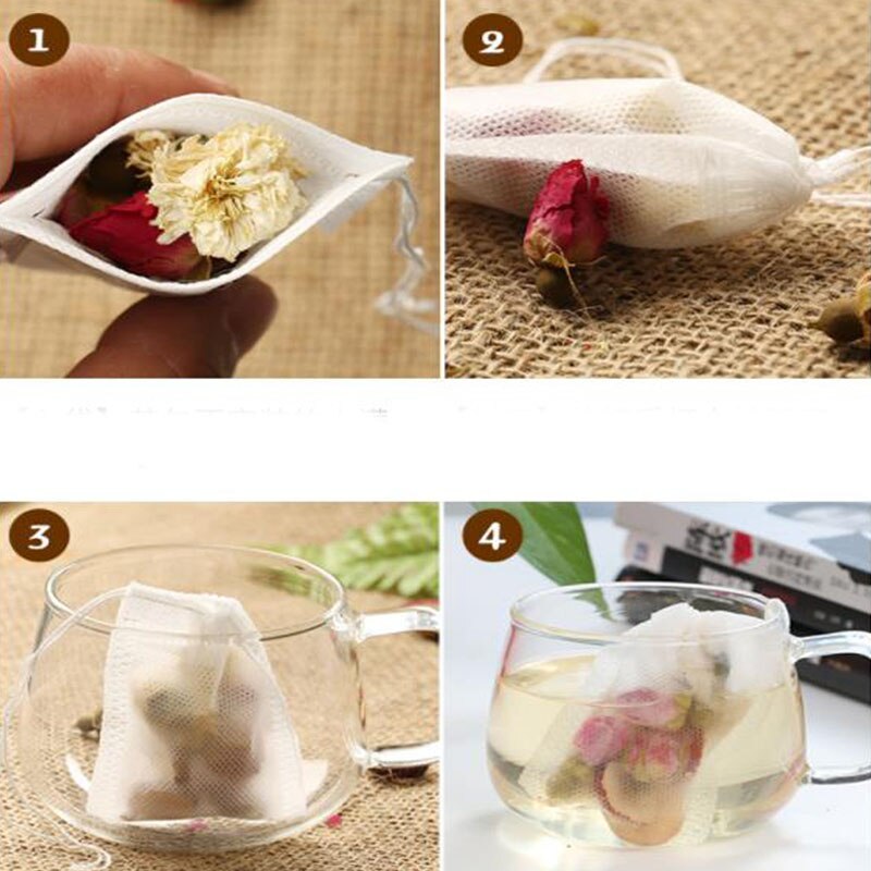 100 Stks/partij Theezakjes 5X7 Cm Lege Geurende Thee Zakken Met String Genezen Seal Filter Voor Kruid Losse Thee