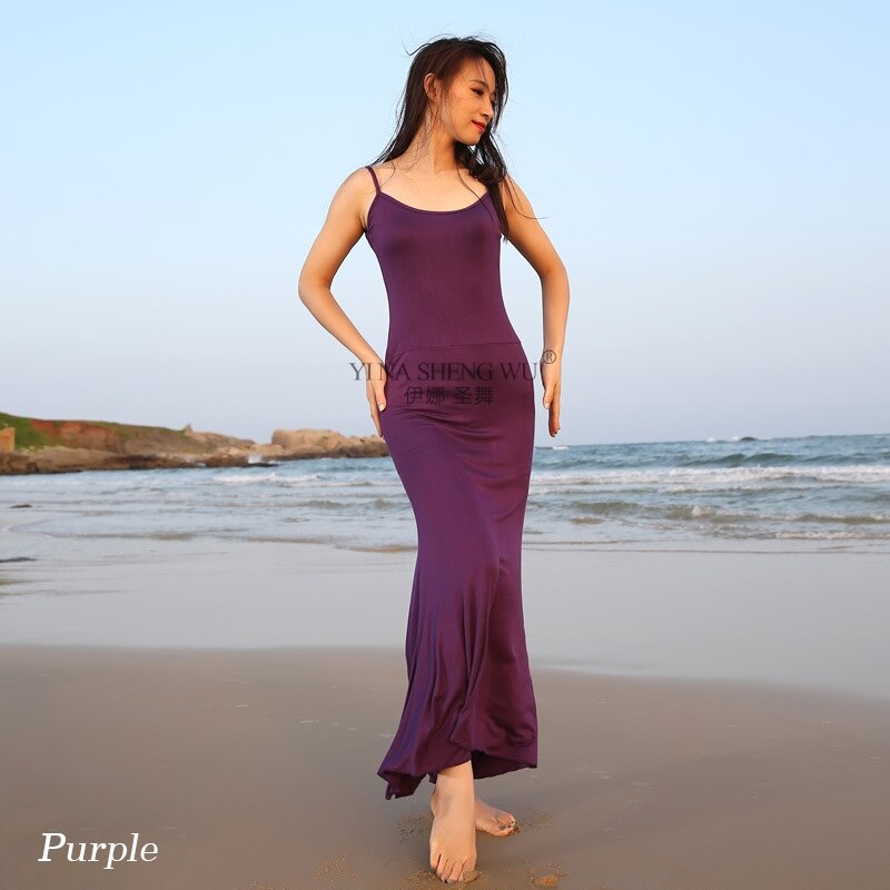 Vrouwen Dans Slijtage Buikdans Kleding Kaftan Jurk Met Pailletten Chiffon Traditionele Khaleeji Thobe Jurken Buikdans Gewaad: Purple-Sling Dress