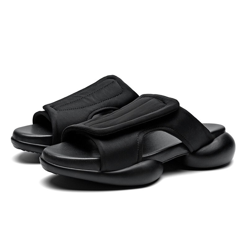Trend Mannen Zomer Slippers Comfortabele Outdoor Slippers Heren Zachte Zool Platte Slippers Mannen Zwarte Casual Mannen Strand Schoenen: Black / 6.5
