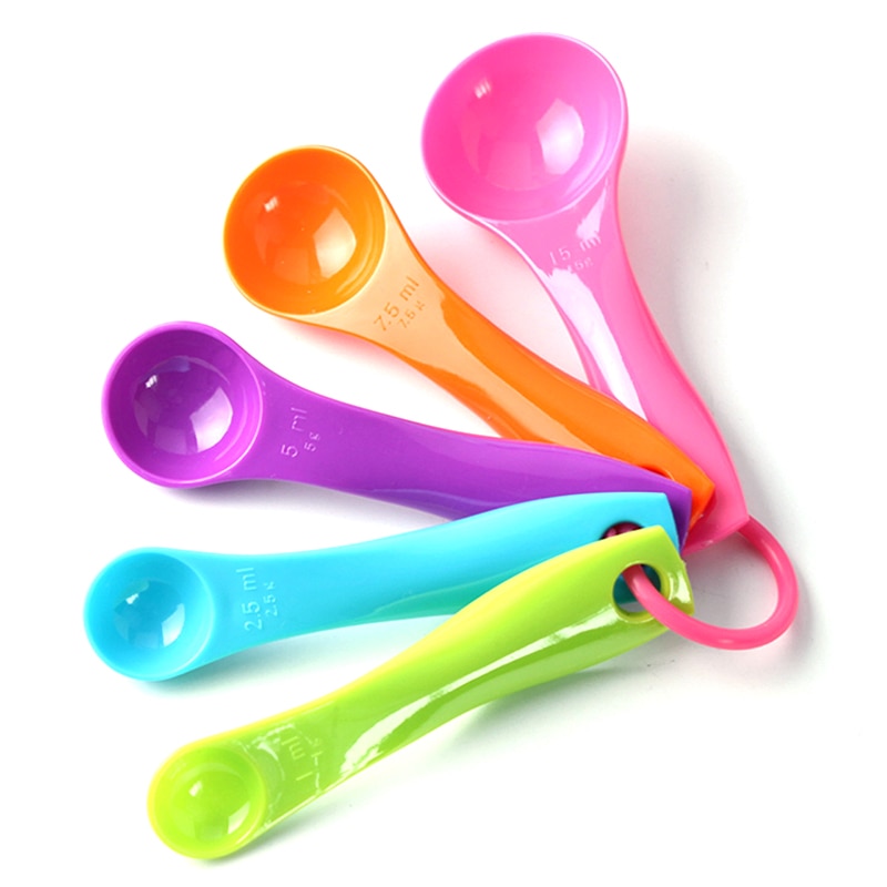 5 pcs/set Measuring Spoons Colorful Plastic (1 / 2.5 / 5 / 7.5/ 15ml) Sugar Cake Baking Spoon Baking Utensil Tools Set Kit