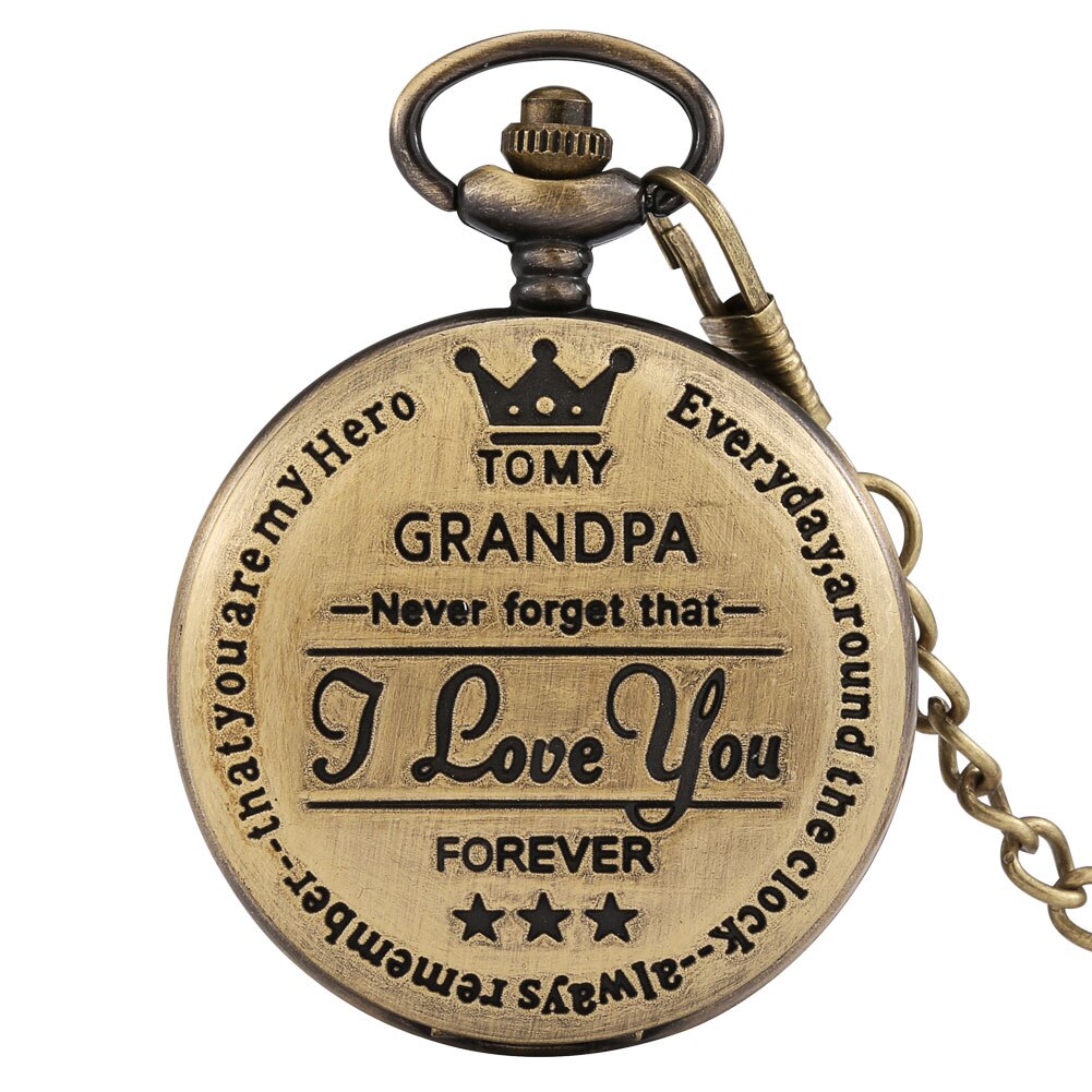 Vintage Bronze Pocket Watch Roman Numeral White Surface Thick Chain TO MY GRANDPA Nostalgic Pendant Watches Unique: Brzone