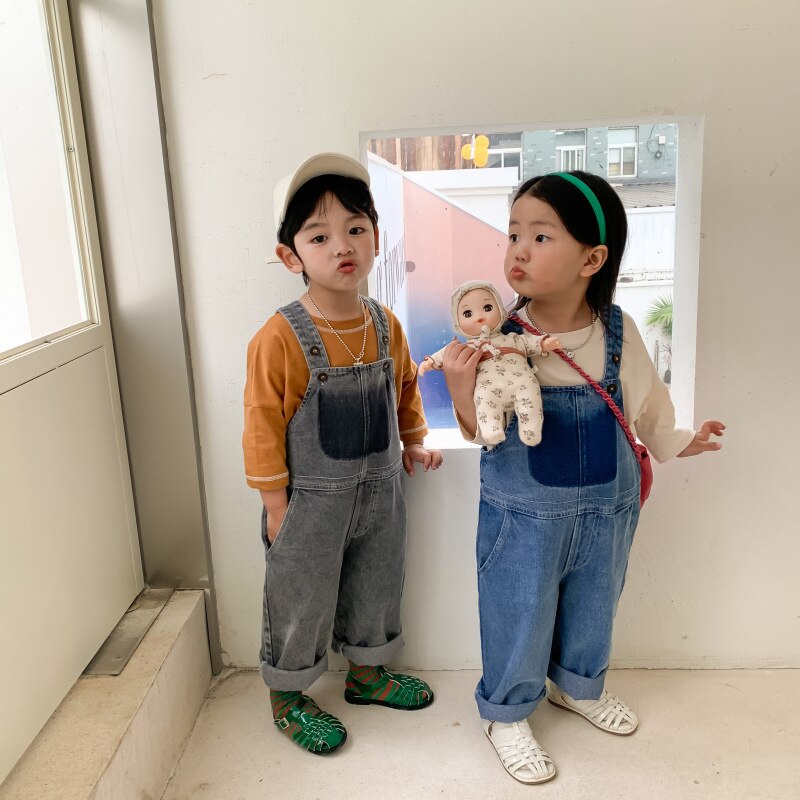 2022 Voorjaar Kinderen Broek Koreaanse Stijl Jongens En Meisjes Mode Denim Overalls Kids Casual Broeken Overalls Voor Kinderen