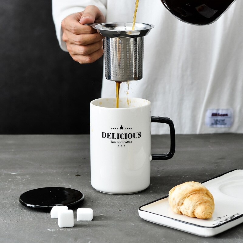 mug Nordic style luxury luxury gold wood grain ceramic cup business coffee afternoon tea cup cup Spoon tray lid