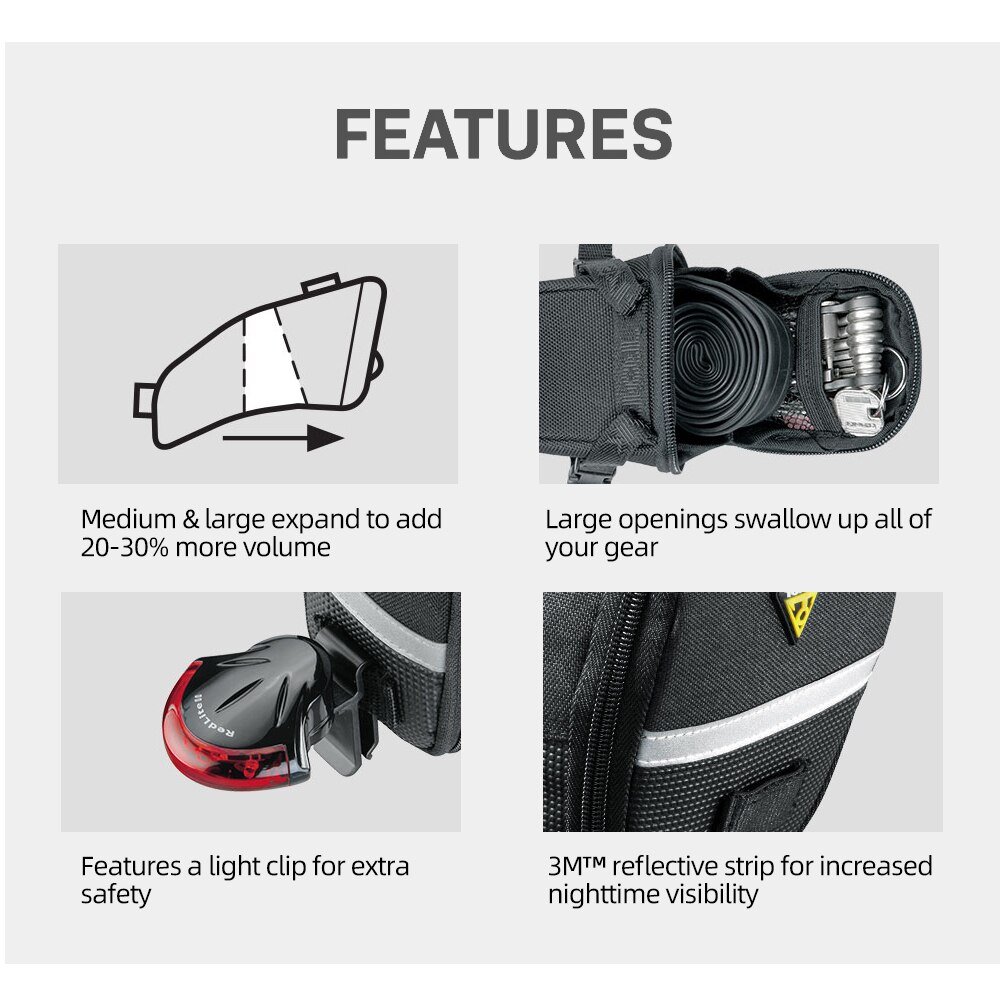 Topeak Aerodynamic Bicycle Seat Bag 3 Size Cycling Saddle Pannier Road Bike Seatpost Pack MTB Bicicleta Quick Release Bike Pouch