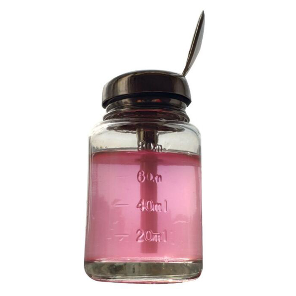1 Stuk 80Ml Glazen Push Down Lege Druk Fles Alcohol Aceton Pomp Dispenser Flesjes Voor Nagellak En Make-Up remover
