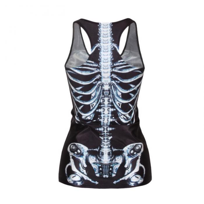 Vrouwen T-shirt Gothic Punk Racerback Tank Top Vest 3D Bones Print Slim Sleevless Tops: Default Title