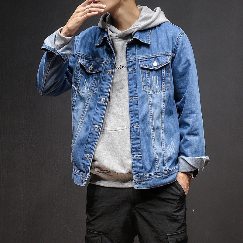 BOCO veste en denim grande taille, veste en denim originale, décontractée et ample, griffe de chat élégante, en denim bleu, automne