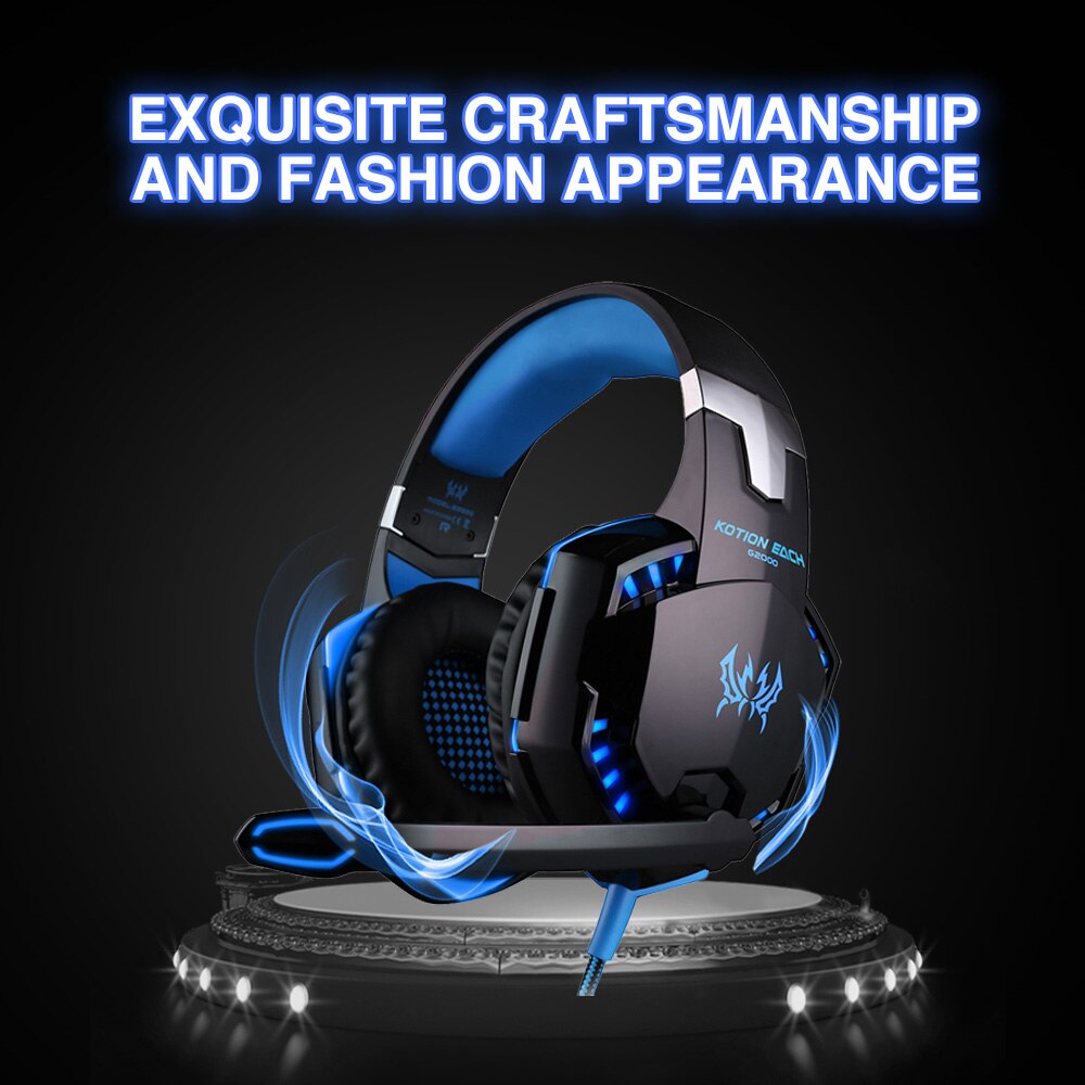 KOTION EACH G2000 3.5mm Gaming Headset Deep Bass Stereo Computer Game Headphones w/Mic LED Light PC Gamer Clearance