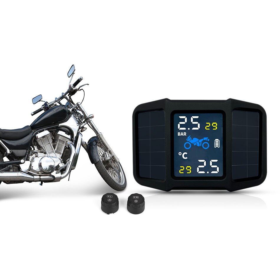 Lbd -4 usb solopladning motorcykel tpms motordæktryk dæktemperatur overvågning alarmsystem med 2 eksterne sensorer