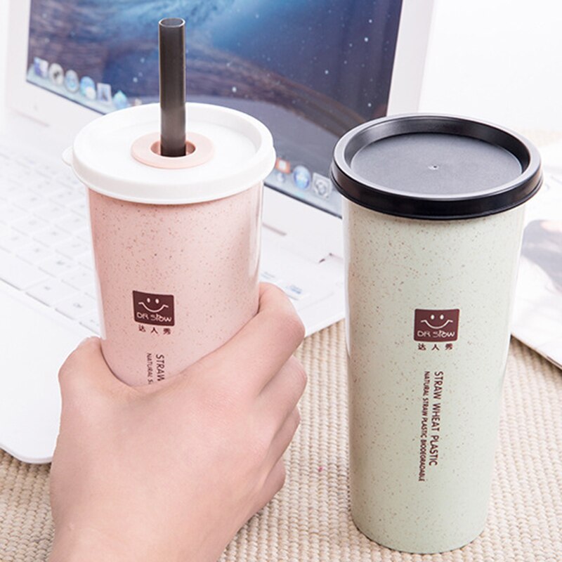 470ml Reusable Straw Cup With Double Cover Water B... – Vicedeal