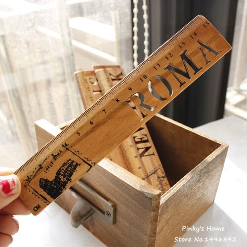 Zakka-Regla de madera tallada hueca Vintage, regla de dibujo para estudiantes, productos creativos Continental, 15 CM