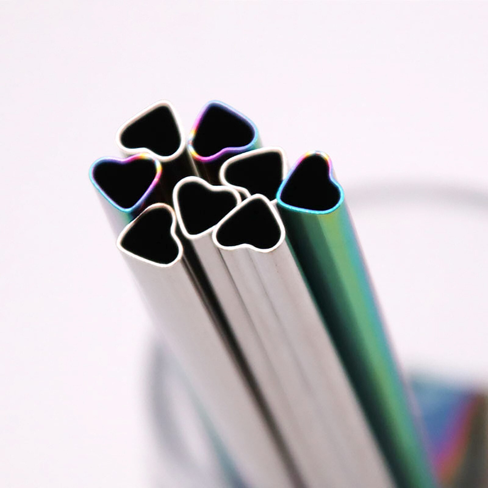 30# Metal Drinking Straws Heartshaped Reusable Straight Drinks Straws Stainless Steel Metal Strawc Leaning Brush Set Party Tool