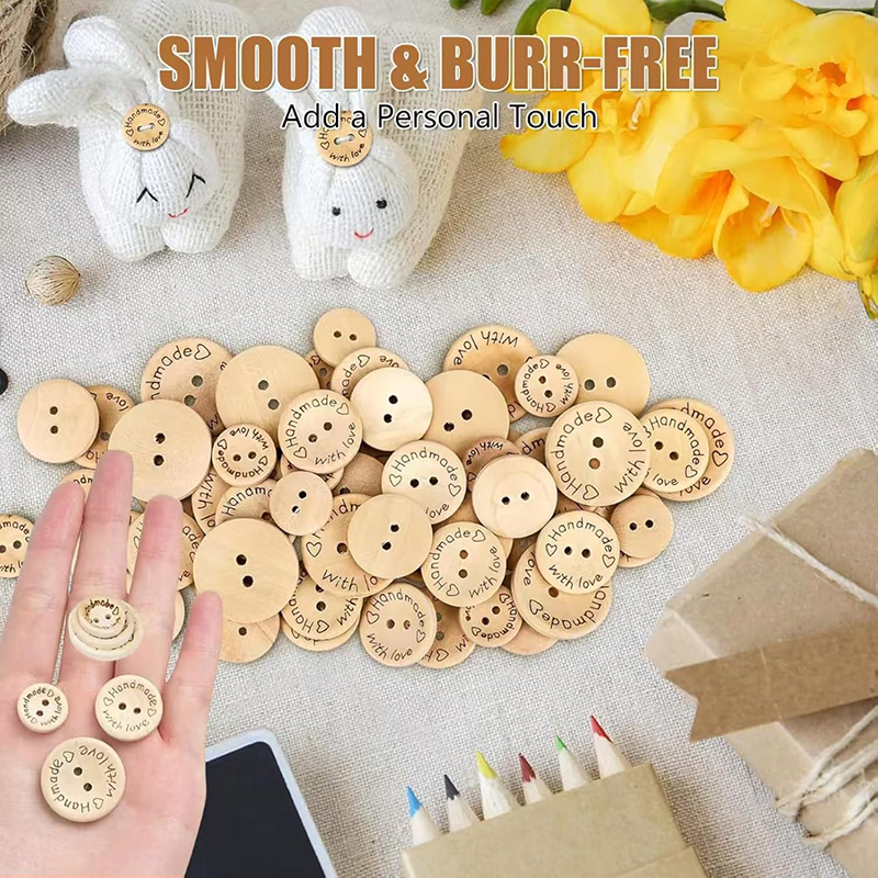 150-teiliges Holzknöpfe-Set, handgefertigt, 2 Löcher, natürliche Holzknöpfe für Kleidung, dekoratives Nähzubehör, Basteldekorationen