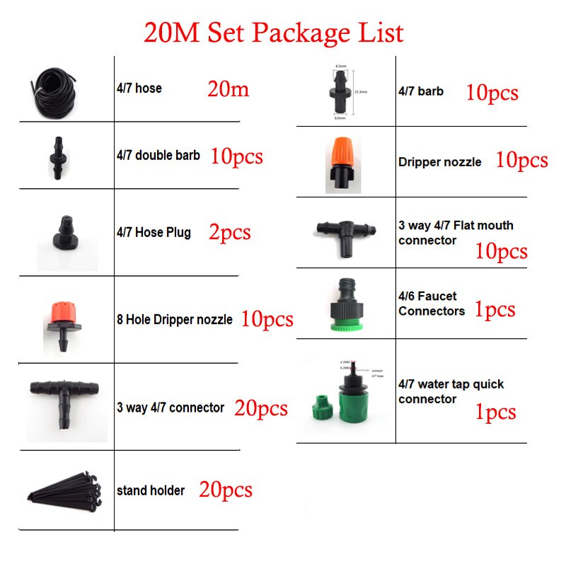 10m-50m Adjustable Micro Drip Irrigation Set Watering System Plant Garden Water Sprinklers Automatic Watering Nozzle Kit: 20M set
