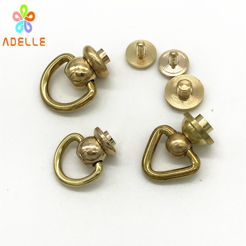 10x Bal post met Driehoek Ring D-ring Draaien messing Solid Schroef/Nail Klinknagel/head button stud/chicago schroef 3 Stijl