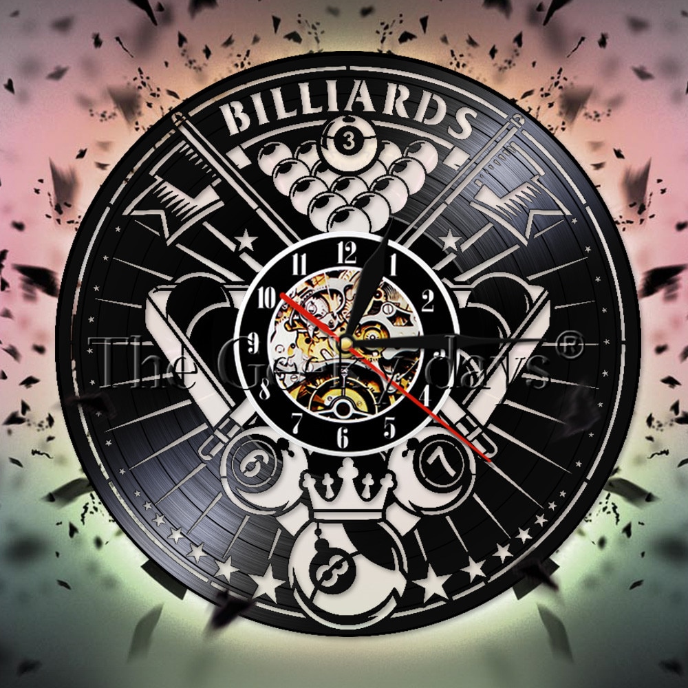 Billard vinyle Record silencieux horloge murale billard chambre mur signe décor billard joueur Unique Vintage maison suspendus décor