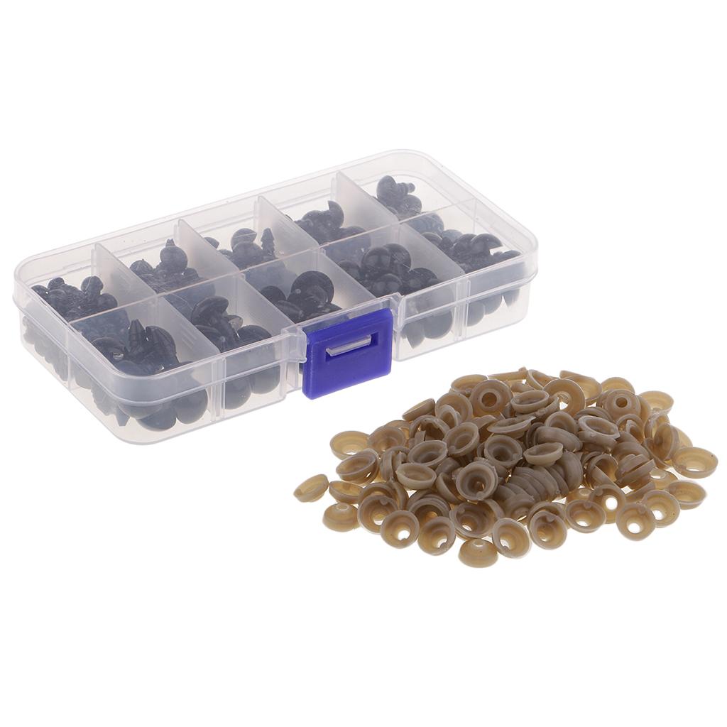 142 stück gemischte größen, 6/8/9/10/12mm schwarze kunststoff-schraubaugen als zubehör für teddybären, puppen, plüschtiere, spielzeug und bastelarbeiten