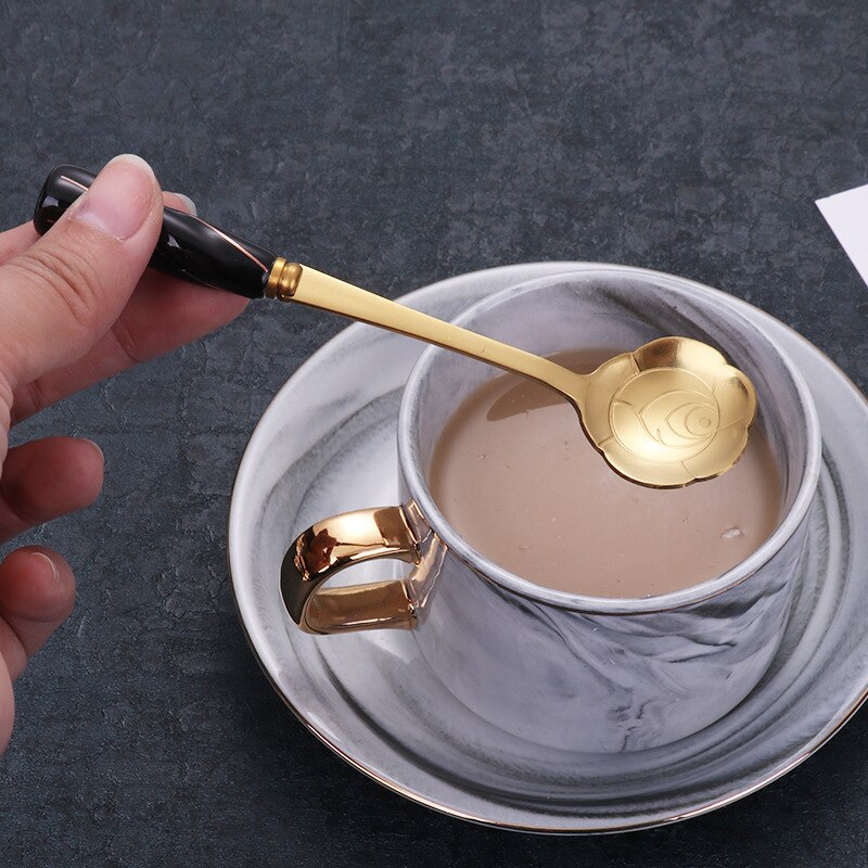 Ceramic Handle Tea Coffee Mixing Spoon Flowers Spoon Dessert Stainless Steel Teaspoons Drink Tableware