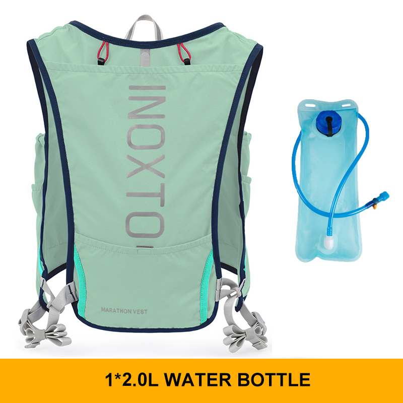 Inoxto Schnell trocknender Laufrucksack für Herren, 5 l, ultraleicht, feuchtigkeitsspendende Weste, Mountainbike-Fahrradtasche, atmungsaktiv, 2 l Wasserbeutel, Flasche: Silberfarbe